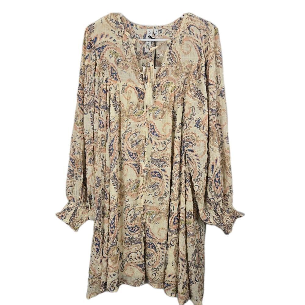 Grace + Karma Shift Babydoll Dress SMALL Paisley Ruffle Bohemian Peasant NWT